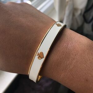 Elegant White and Gold Heart Bangle Bracelet
